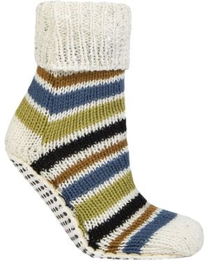 Elle 1 Pair Ladies Chunky Fair Isle Moccasin Grip Socks - Blue