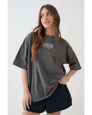 DSGN Studio Embroidered Overdyed Oversized T-Shirt - Black