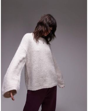 TOPSHOP Knitted Boxy Fluffy Crew Oversized Jumper - Natural