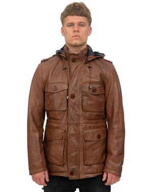 Infinity Leather Hooded Trench Coat-Medellin - Brown
