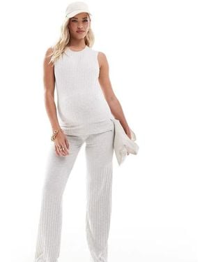 Mama.licious Maternity Over The Bump Ribbed Jersey Wide Leg Trouser Co-Ord - White