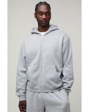 BoohooMAN Tall Essential Oversized Boxy Zip Through Hoodie - Grey
