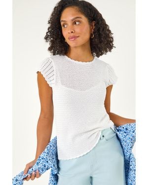 Roman Crochet Broderie Knit Top - White