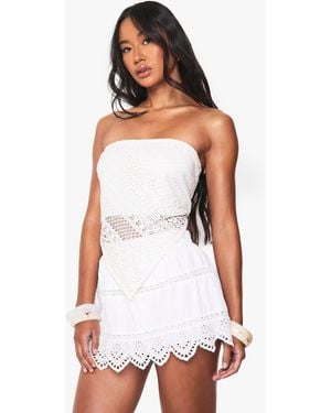 Boohoo Broderie Hem Lace Insert Mini Skirt - White