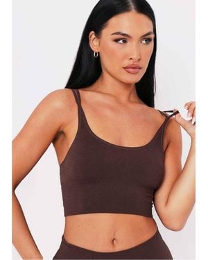 Missy Empire Missy Empire Ribbed Scoop Neck Double Strap Crop Top - Brown
