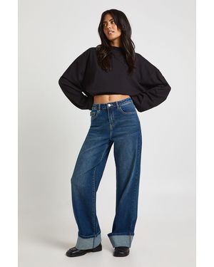 Boohoo Turn Up High Waist Wide Leg Jean - Blue