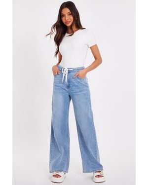 Quiz Denim Drawstring Waist Jeans - Blue