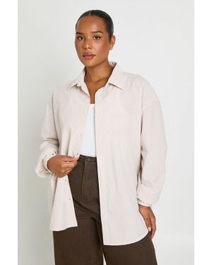 Boohoo Plus Stripe Poplin Oversized Shirt - Natural