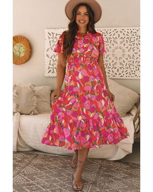 Azura Exchange Floral Print Midi Dress Relaxed Fit - Pink