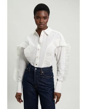 Karen Millen Cotton Poplin Pleat Detail Woven Shirt - White