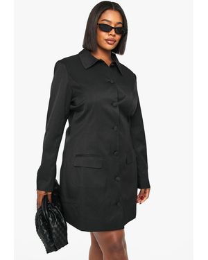 Boohoo Plus Button Down Collared Tailored Dress - Black