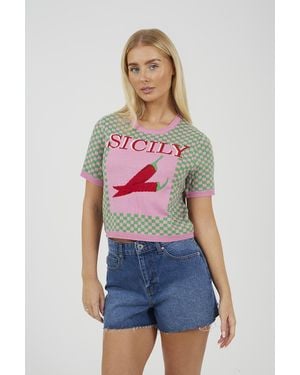Brave Soul Short Sleeve Checked Jaquard Jumper - Blue