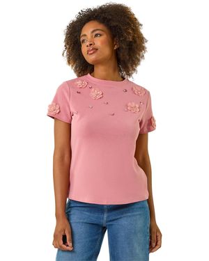 Roman Floral Applique T-Shirt - Red