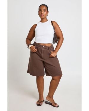 Boohoo Plus Mid Rise Denim Jorts - Brown