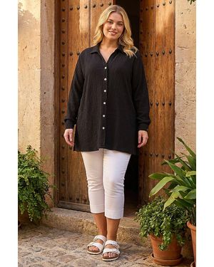Roman Curve Textured Blouse - Black