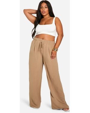 Boohoo Plus Woven Drawstring Wide Leg Trouser - Natural