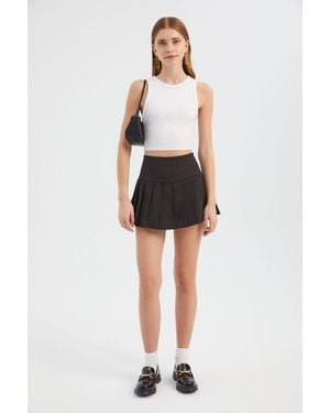 Hiccup High Waist Pleated Mini Skirt - Black