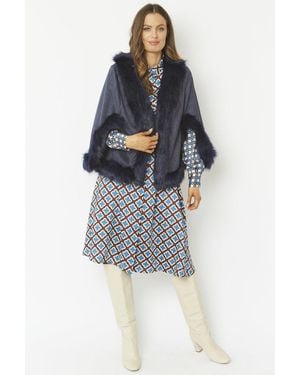 Jayley Faux Fur Suede Cape Jacket - Blue