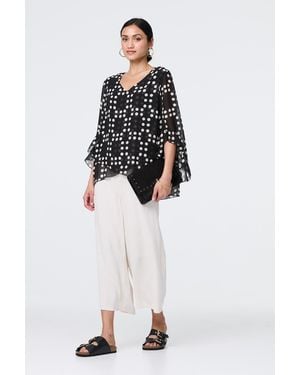 Izabel London Dot Print Semi Sheer Flare Sleeve Blouse - Black