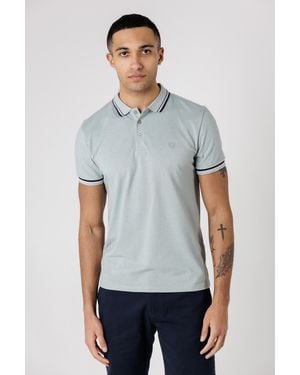 Kensington Eastside Light Textured Polo Shirt With Button-Up And Logo Badge - Blue