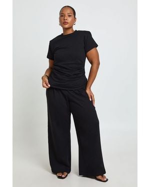 Boohoo Plus Shoulder Pad Ruched Bodice Top - Blue