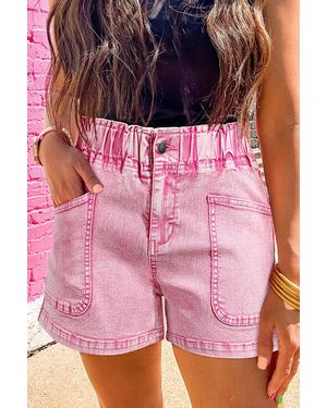 Azura Exchange Aardbeiroze Elastische Hoge Taille Denim Shorts