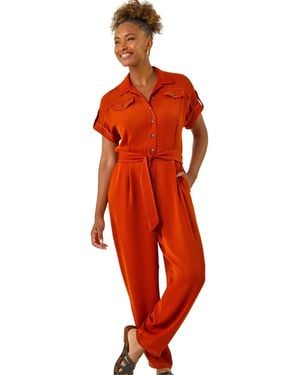Roman Utility Buttoned Jumpsuit - Red