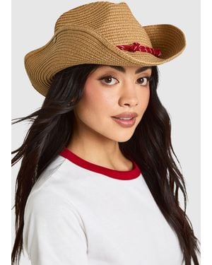 Boohoo Rope Detail Straw Cowboy Hat - Natural