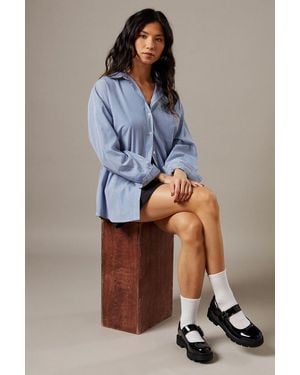 Faith Bijou Faux Patent Leather Chunky Sole Buckle Strap Mary Janes - Blue