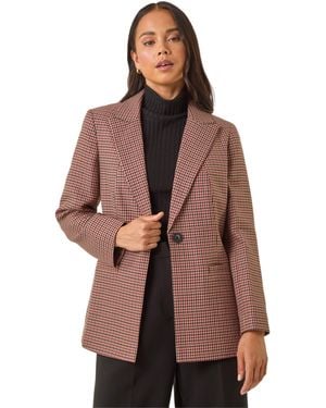 Roman Petite Houndstooth Blazer - Brown