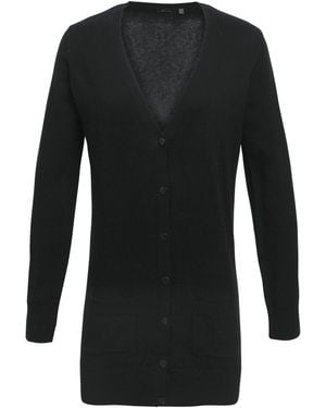 PREMIER Ladies Longline V Neck Knitted Cardigan - Black