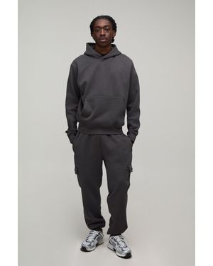 BoohooMAN Boxy Hooded Cargo Tracksuit - Blue