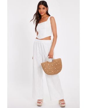 Quiz Floral Embroidered Palazzo Trousers - White
