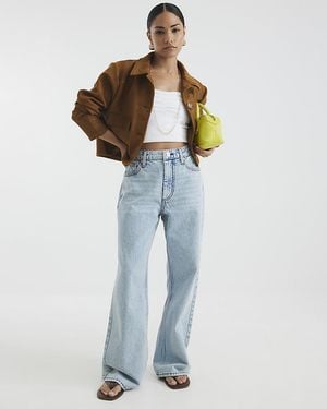 River Island Straight Jeans Petite High Rise Relaxed Cotton - Blue