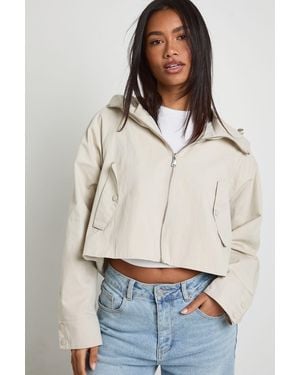 Boohoo Zip Through Hooded Jacket - Natural