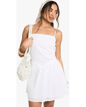 Boohoo Broderie Anglaise Strappy Square Neck Mini Dress - White