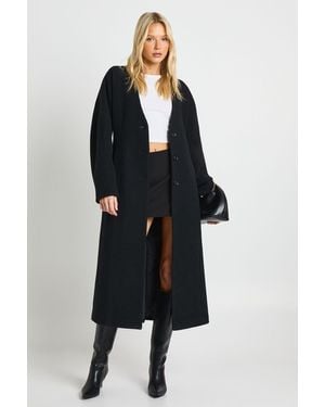 Boohoo Longline Wool Look Synched Waist Coat - Black