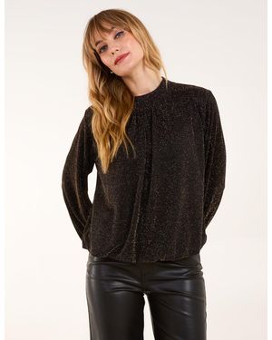 Blue Vanilla Metallic High Neck Puffball Top - Black
