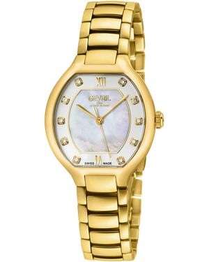 Gevril Lugano Swiss Diamond Mop Dial 316L Stainless Steel Ipyg Bracelet Watch - Metallic