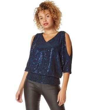 Roman Split Sleeve Sequin Blouson Top - Blue