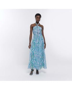 River Island Maxi Dress Halter Neck - Blue