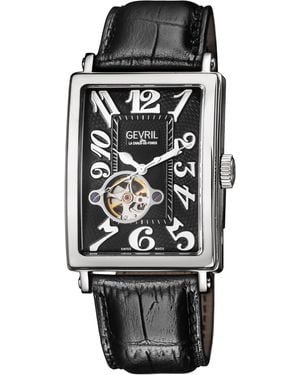 Gevril Avenue Of Americas Intravedere Dial Calfskin Leather Watch - Black