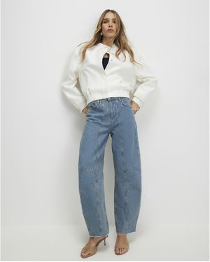 River Island Seamed Raw Hem Barrel Leg Jeans Cotton - Blue