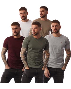 Farah Wardlow 5 Pack Lounge T-shirts In Grijsgroen - Bruin