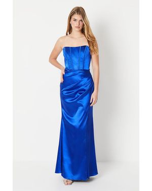 Debut London By Coast Satin Corset Bodice Drape Prom Dress - Blue