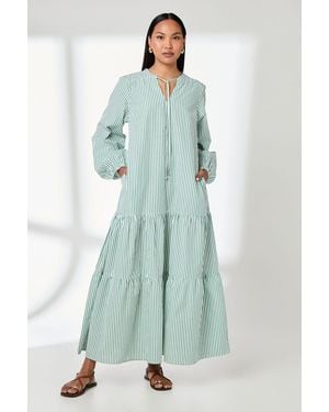 PRINCIPLES Stripe Tie Front Blouson Sleeve Maxi Dress - Green