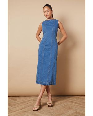Oasis Sleeveless Denim Maxi Dress With Seam Detail - Blue