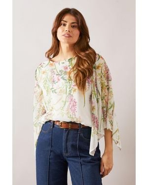 Wallis Floral Chiffon Overlay Top - Blue