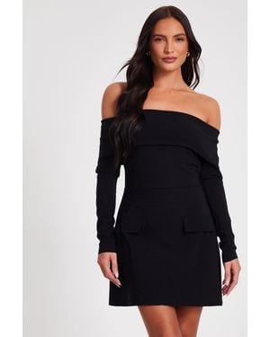 Quiz Bardot Long Sleeve Mini Dress - Black