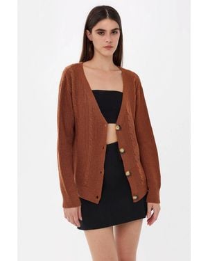 Hiccup V-Neck Buttoned Cardigan - Brown